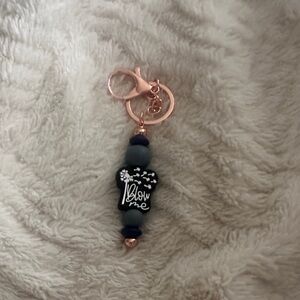 Beaded Keychain with 'Blow Me' Heart Charm - Rose Gold Hardware
